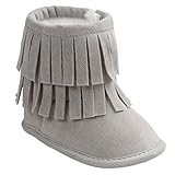 Happy Cherry 新生児靴 ベビー ブーツ 赤ちゃん シューズ ルームシューズ あったか 柔らか 出産祝い 誕生日 プレゼント タッセル ライトグレー 13cm