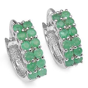 Buy 2.40 Carat Genuine Emerald Round Earrings With Luscious Rhodium Polish by JewelzDirect