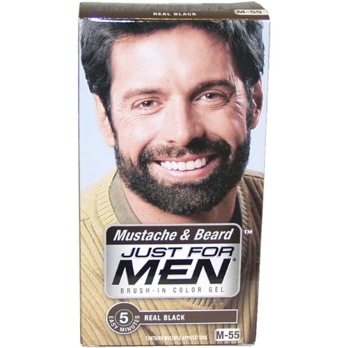 Huge save ontint for hair Just for Men Brush-In Color Gel for Mustache & Beard, Real Black M-55, 1 kit, Packaging May Vary (Pack of 3)