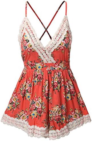 11 FOXY Women's Deep-V Neckline Beach Chiffon Romper CORAL LARGE