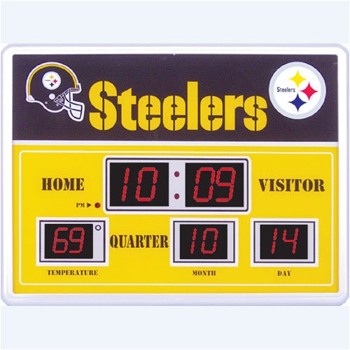 Buy Pittsburgh Steelers Scoreboard Clock Thermometer 14x19 ScoreBoard Clock Therm-Pittsburgh Steelers by Team Sports America