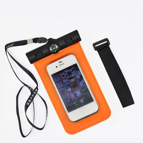 Universal Waterproof Pouch Bag with Compass Armband Neck Strap Protects All Kinds of Phones From Water (Orange)