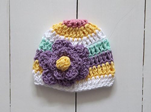 Crochet Striped Cap with Flower for Baby