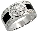 14k White Gold Men's Ring, w/ Black Onyx Stones & 0.28 Carat Brilliant Cut Diamonds, 7/16" (11mm) wide