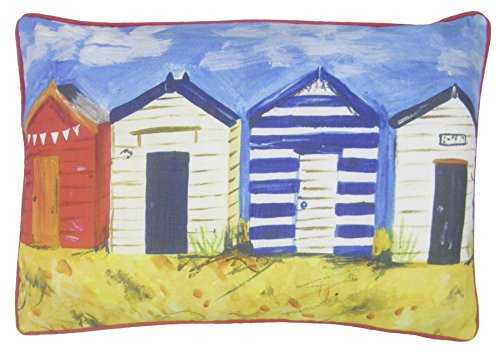 OCEAN SEA BEACH HUTS COTTON BLEND RED YELLOW PILLOW CUSHION COVER 35 X 50CM