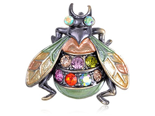 Colorful Crystal Enamel Wings Housefly Bee Bug Beetle Orange Green Brooch Pin