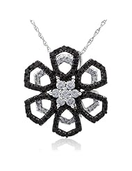 18K White Gold 0.97ct Sparkling Prong Black & White Diamond Flower Pendant