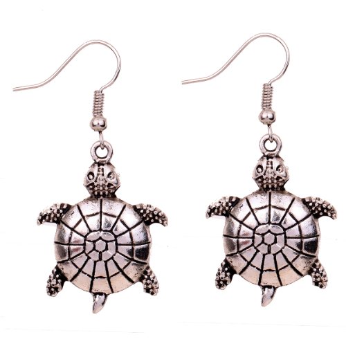 Yazilind Antique Tibetan Silver Tortoise Ear Wire Hook Dangle Earrings