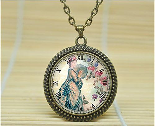 ArtShop Art Necklace Steampunk Clock Necklace With Lady Of The Victorian Era Steampunk Clock Pendant Clock Retro Glass Cabochon Necklace A0956