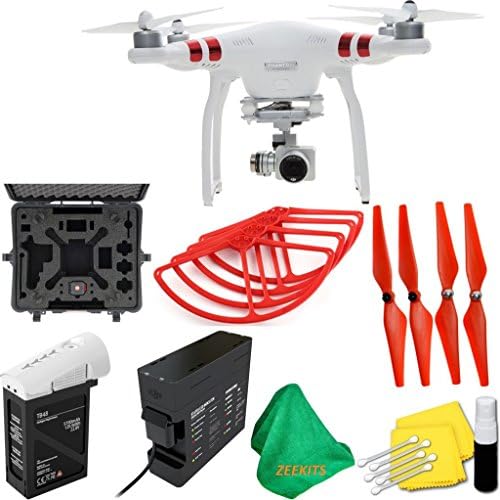 DJI Phantom 3 Standard Quadcopter Drone with 2.7K HD Video Camera + Deluxe Hard Case + 4pcs Red Propellers + Red Propeller Guards + ZEEKITS Microfiber Cloth + Lens Cleaning Kit for DJI