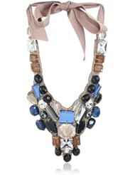 Ranjana Khan Agate, Cut Glass and Seed Bead Bib Necklace