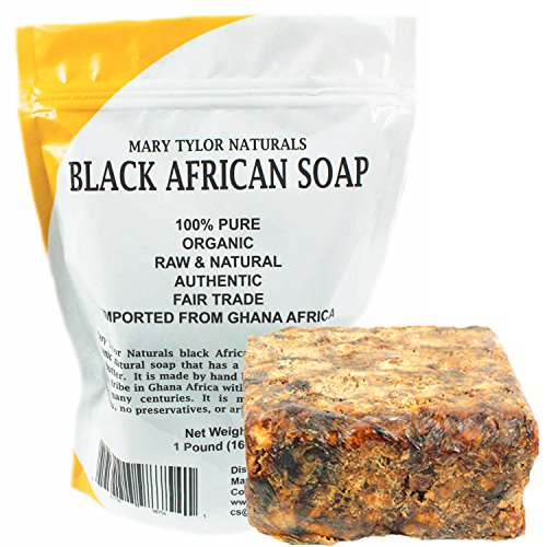 Organic African Black Soap 1 Lb (16 Oz) Raw Natural African Black Soap Handmade From Ghana Africa. Pure Authentic 100% Natural Organic for Acne, Scar Removal And Stretch Marks By Mary Tylor Naturals