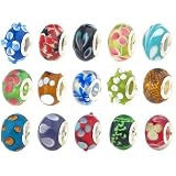 100pc Lot Silver Lampwork Murano Glass European Mix Beads - Compatible with Pandora, Chamilia, Troll, Biagi ~ Bundle Monster