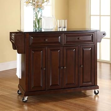 Crosley Furniture Solid Black Granite Top Kitchen Cart/Island in Vintage Mahogany Finish