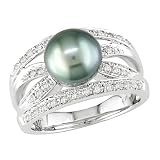 1 3ct Diamond and 8-9mm Pistachio Tahitian Pearl Ring in 14k White Gold
