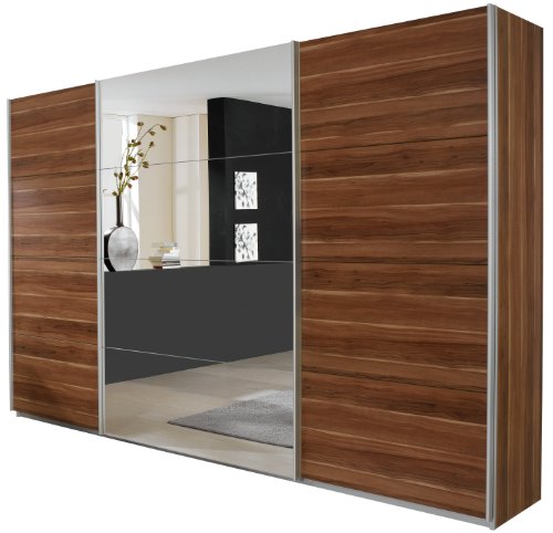 Rauch V2012002 Schwebet&uuml;renschrank Quadra / 3-t&uuml;rig/ 1 Spiegelt&uuml;re / B 316 H 210 T 62 cm / Korpus/Front: Kernnuss, Absetzungen,  spiegel