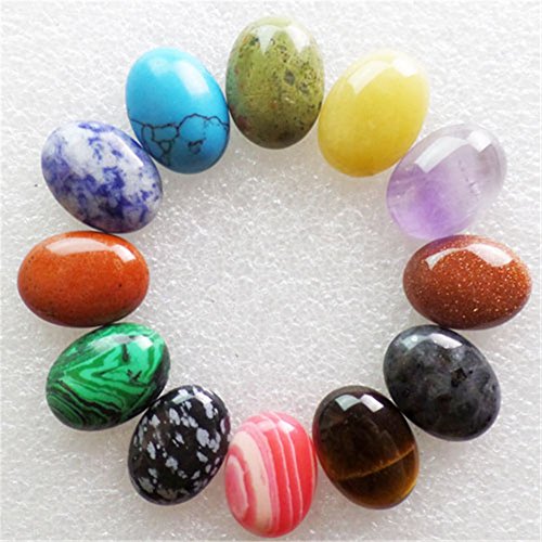 Mz Unisex-adult's 12pcs 20x15x6mm Mixed Gemstone Oval CAB Cabochon