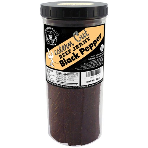 Buffalo Bills 1.25lb Black Pepper Western Cut Jar Jerky (32 beef jerky strips per jar) by Dried Beef
