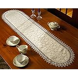 Flower Bow Embroidered Lace Vintage Design Table Runner 14" x 54" Color ivory