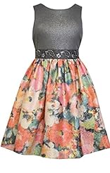 Girls Floral Print Fit-and-Flare Brocade/Metallic/Knit  Dress