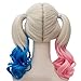 Netgo Suicide Squad Harley Quinn Cosplay Wigs Medium Length Pink Blue Gradient Halloween Wigs Lolita Style Wigs with Ponytails