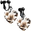 Heart Black and White Lilly Flower Clip Earrings