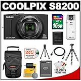 Nikon Coolpix S8200 16.1 MP Digital Camera (Black) with 16GB Card + Battery ....