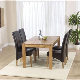 4' Verona Solid Oak Dining Table with 4 Leather Chairs in Brown