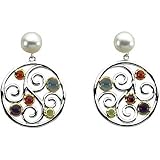 Sterling Silver and 14K Yellow Gold Freshwater Cultured Pearl and Multi-Color Gemstones Pendant