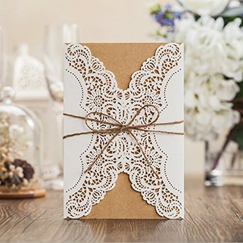 DreamSW 50 Sets Rustic Wedding Invitation Cards Lace Line Features Printed Favor &amp; Party Invite Fashion