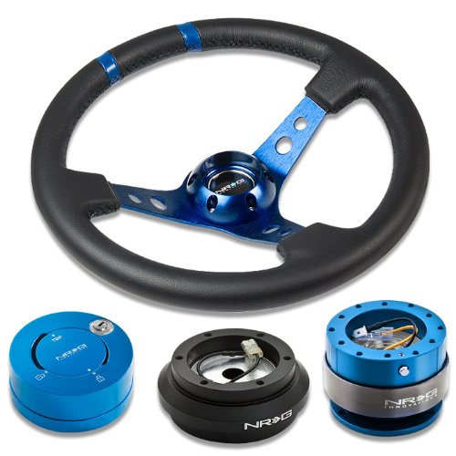NRG Innovations 13.78" 350mm 3" Deep Dish Style Black Leather Blue Center Marking Blue Spokes Racing Steering Wheel Combo with 6 Hole Short Hub Adapter with Gen 2.0 New Blue Quick Release with New Blue Lock Hub Kit SRK-190H
NRG Innovations 13.78" 350mm 3" Deep Dish Style Black Leather Blue Center Marking Blue Spokes Racing Steering Wheel Combo with 6 Hole Short Hub Adapter with Gen 2.0 New Blue Quick Release with New Blue Lock Hub Kit SRK-190H