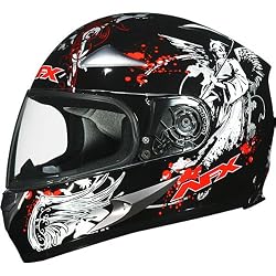 AFX Dark Angel Adult FX-90 Street Motorcycle Helmet w/ Free B&F Heart Sticker Bundle - Black