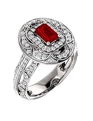 Platinum 6.00x4.00mm Emerald Cut Ruby and Diamond Ring -- LIFETIME WARRANTY
