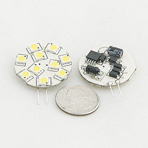 LEDwholesalers Disc Type G4 Base Side Pin 10 SMD LED, 10 Watt Holagen 140 Lumen Bulb Replacemnt For RV Camper Trailer Boat Marine Warm White, 1109WW