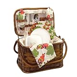 Picnic Time Romance 14in. Rattan & Bamboo Basket w/ Deluxe Service For 2 (Burgundy)