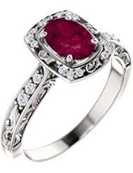 18K White Gold 7.00x5.00mm Oval Cut Rhodolite Garnet and Diamond Ring -- LIFETIME WARRANTY