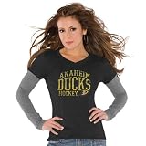 NHL Touch by Alyssa Milano Anaheim Ducks Ladies Black Double Layered Premium Tri-Blend V-Neck T-Shirt (Large)