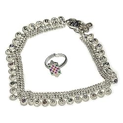 Ankle Jewelry Silver Anklet Toe Ring Pair 9.5 inches (anklts518)