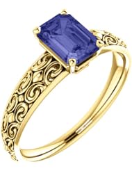 18K Yellow Gold 7.00x5.00mm Emerald Cut Tanzanite Ring -- LIFETIME WARRANTY