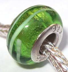 Murano Style Glass Lampwork 925 Bead Fits Pandora Electric Lime Green with White Stripes, 14mm (1)