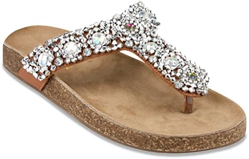 Jams World Women's Orot Sandal with Elbaborate Rhinestone Vamp Brown 8