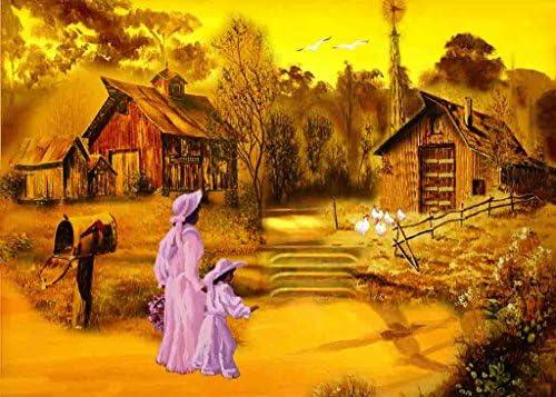 The woman led the children home at dusk in front of the chick wall painting 24x36 (inches)
