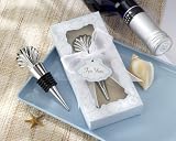 Chrome Shell Bottle Stopper in Beach-Themed Gift Box (Set of 24) - Baby Shower Gifts & Wedding Favor