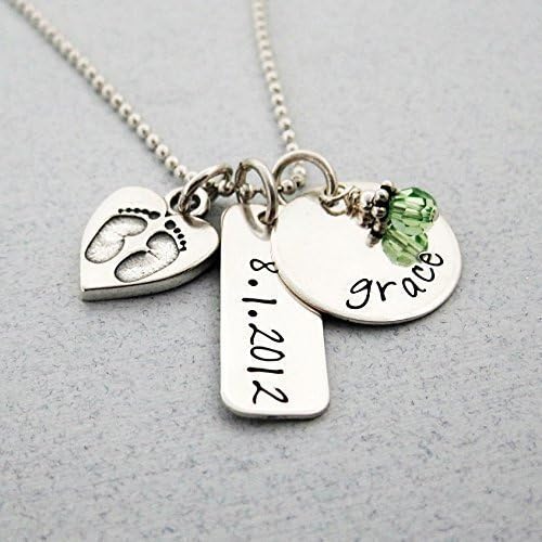 Personalized Baby Name Birthstone Necklace with Footprint Heart Charm