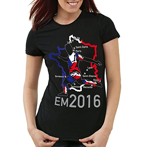 style3 EM 2016 Tschechien Fan Damen T-Shirt Frankreich alle Spielorte Czechia, Farbe:Schwarz;Größe:M