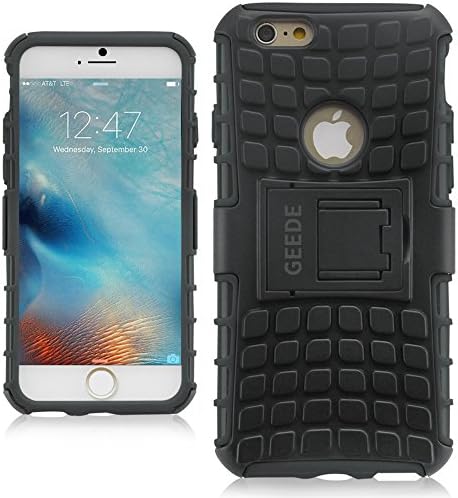 iPhone 6s Case, GEEDE Slim Fit Rugged Durable Shockproof iPhone 6 Protective Case [Soft TPU Bumper][Hard PC Back with Kickstand] Dual Layer Armor Rubber Cover Case for Apple iPhone 6/6s 4.7" (Black)