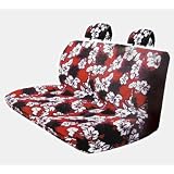 4pc Red Hawaiian Hibiscus Back Bench Rear Cover with 2 Head Rest Covers for Cars...