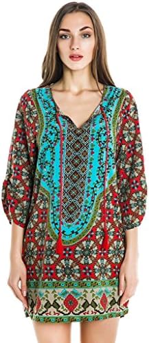 Roewe Bohemian Neck Tie Vintage Printed Ethnic Style Mini Beach Dress