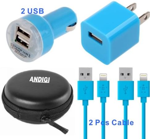 ANDIGI 4-in-1 With Apple Inc Certified Dual USB Car Charger + 2pcs USB Data Sync + Wall Charger + Hard Case for IPhone 5 and 5s, iPad 4 and Air