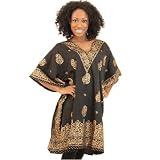 Black Dashiki Top with Gold Paisley Print